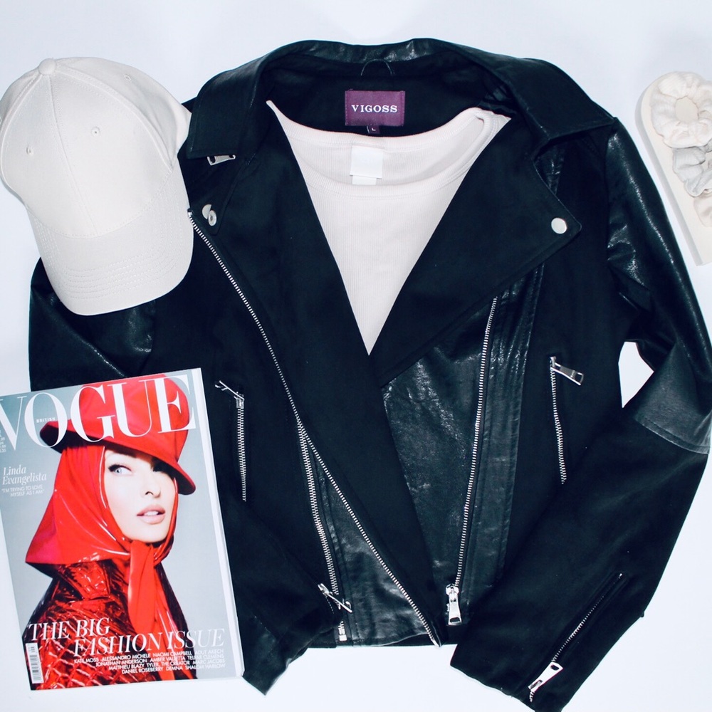 VIGOSS Faux Leather + Suede Biker Jacket